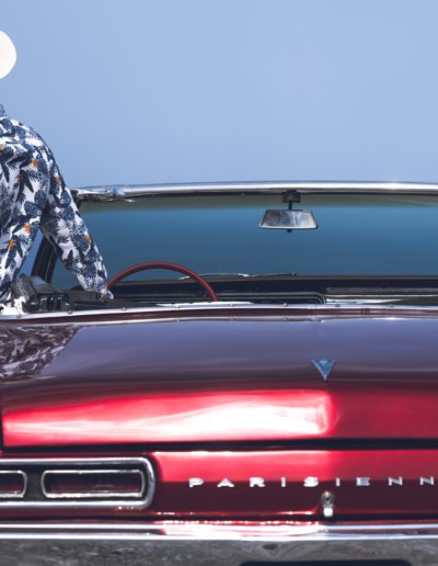 Vintage American car photoshoot in Santorini - the Pontiac Parisienne under the Aegean sky